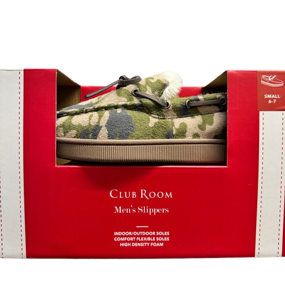 Club Room Mens Slippers Size Small 6-7 Green Camouflage High Density‎ Foam New